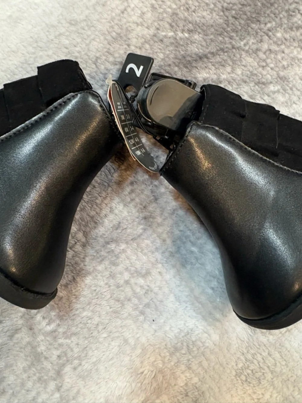 Wonder Nation NWT Baby Girl Black Faux Leather‎ Suede Ruffle Boots - Size 2